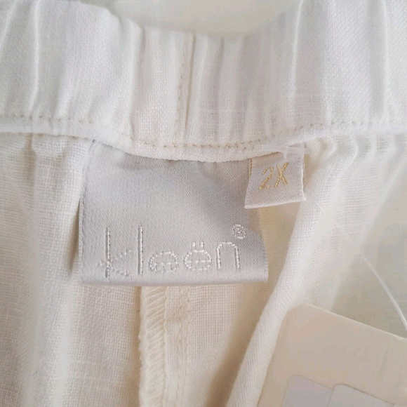 Kleen NWT Womens White Linen Pants Wide Leg Elastic Waist Plus Sz 2X Pockets - Picture 6 of 9